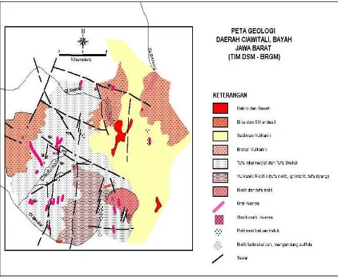 Gambar 5b. Peta Geologi dan Mineralisasi G. Ciawitali, Bayah, Jawa Barat 