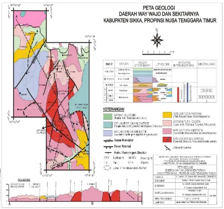 Gambar 8. Peta Geologi , Ubahan, dan Mineralisasi Daerah Wai Wajo, Nusa Tenggara Timur 