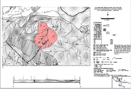 Gambar 3. Peta geologi, mineralisasi dan alterasi daerah Way Pubian, Lampung Tengah  
