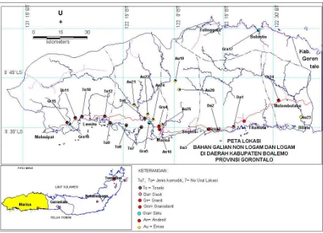 Gambar 1. Peta Lokasi Bahan Galian Logam dan Non Logam di Kabupaten Gorontalo 