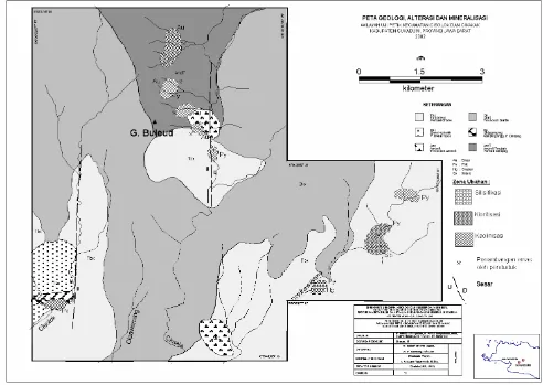 Gambar 3 Peta Geologi, Alterasi dan Mineralisasi Wilayah  Uji  Petik Kec. Cisolok dan Cikakak,  Kab