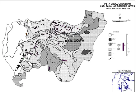 Gambar 1. Peta Geologi Daerah Kabupaten Gowa dan Kabupaten Takalar