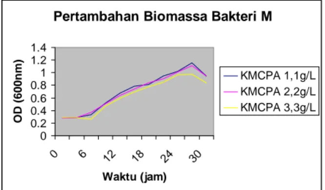 Gambar 1. Pertumbuhan bakteri M pada 3 macam konsentrasi KMCPA formula