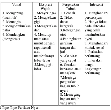 Tabel 2.3.3.1 Indikator Perilaku Nyeri (Potter & Perry, 2009) 