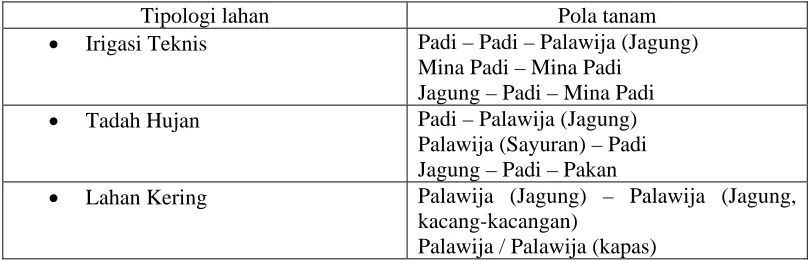 Tabel 3.  Program pola tanam di Sulawesi Selatan  