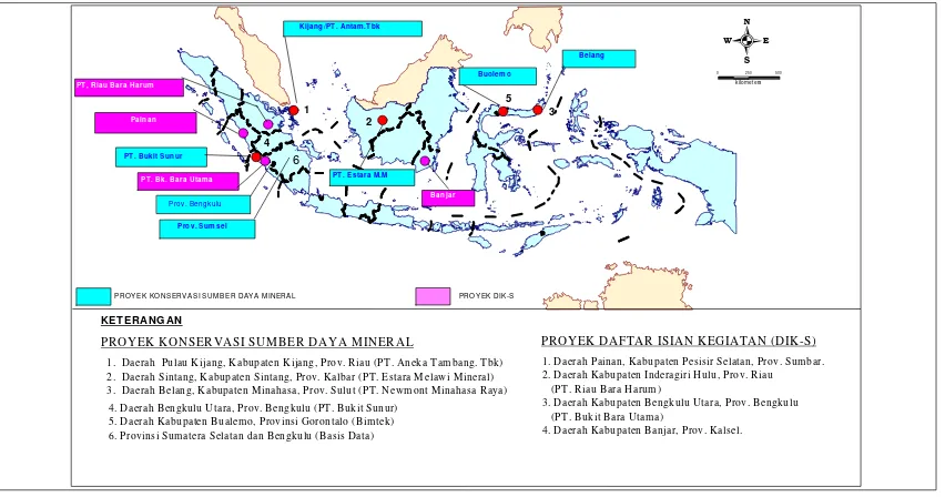 Gambar 1.  Peta lokasi daerah  Pemantauan,  Evaluasi dan Pendataan Konservasi di  Indonesia, T.A  2003 