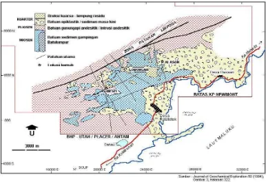 Gambar 2. Peta Geologi dan Struktur Daerah Ratatotok, Kab. Minahasa,  Prov.  Sulawesi Utara .