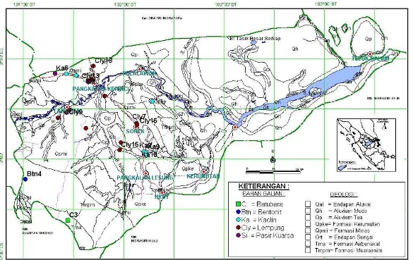 Gambar 2. Peta Sebaran Lokasi Bahan Galian Non Logam di daerah Kabupaten Pelalawan, Provinsi Riau