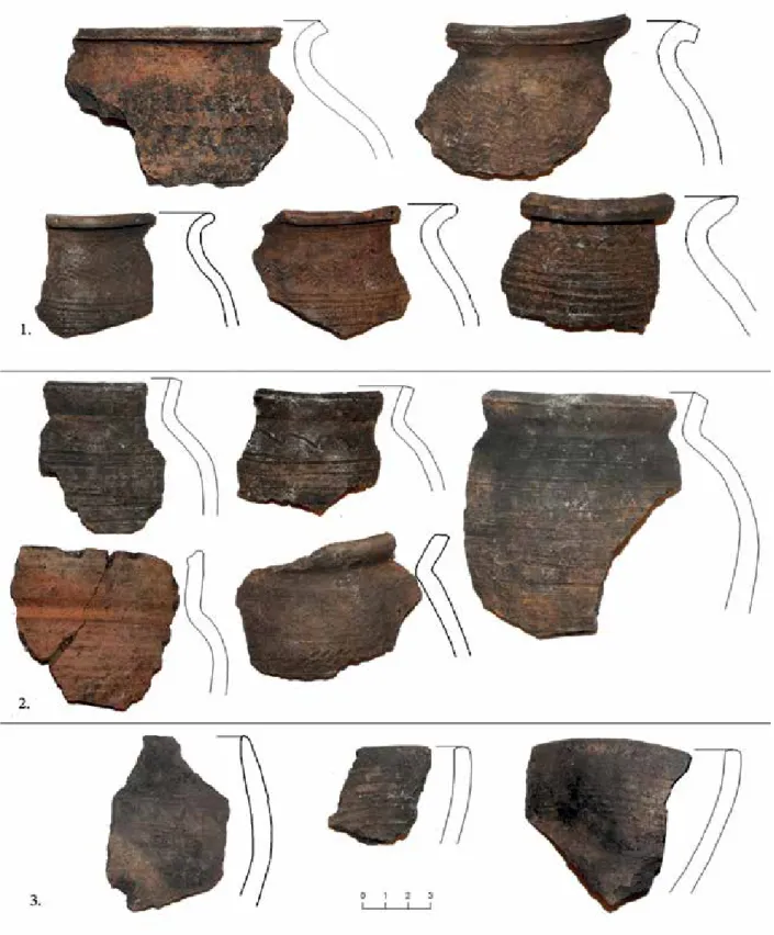 Fig. 14. Moderately wheel-turned pottery: 1 – A2.T1 (Kaukai), 2 – A2.T2 (Kaukai), 3 – A2.T2(d) (Kaukai)