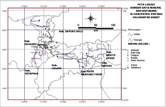 Gambar 2. Peta Lokasi Sumber Daya Mineral Dan Batubara Di Kabupaten Sintang 