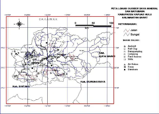 Gambar 3. Peta Lokasi Sumber Daya Mineral Dan Batubara Di Kabupaten Kapuas Hulu 
