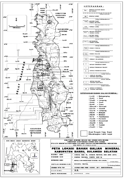 Gambar    2.2. : Peta  Lokasi  Bahan Galian Mineral di Daerah  Kabupaten  Barru, Provinsi  Sulawesi  Selatan