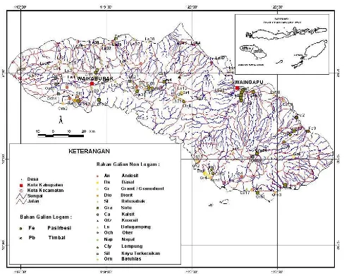 Gambar 1.Peta Lokasi Keterdapatan Bahan Galian Daerah Kabupaten Sumba Barat dan Sumba Timur 