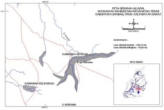 Gambar 3.  Peta Sebaran Aluvial di Daerah Penambangan PETI Emas Aluvial 