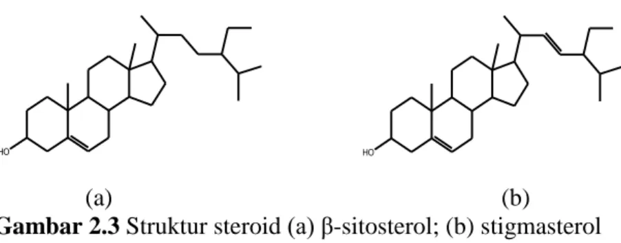Gambar 2.3 Struktur steroid (a) β-sitosterol; (b) stigmasterol 