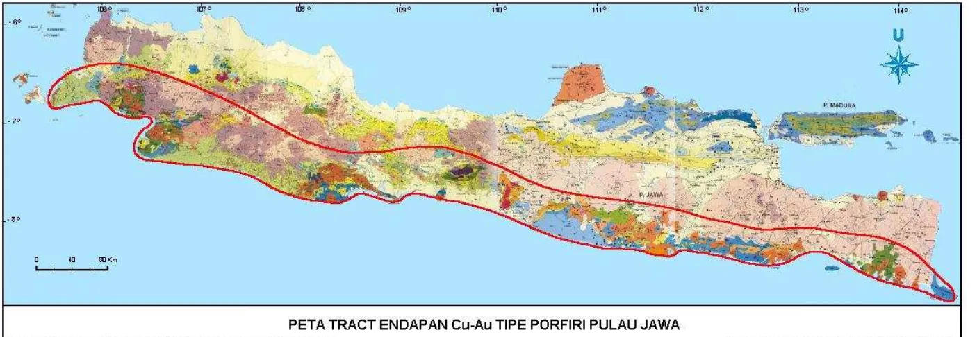 Gambar.  2     Peta Tracking Endapan Cu-Au Tipe Porfiri di Daerah Pulau Jawa, Indonesia