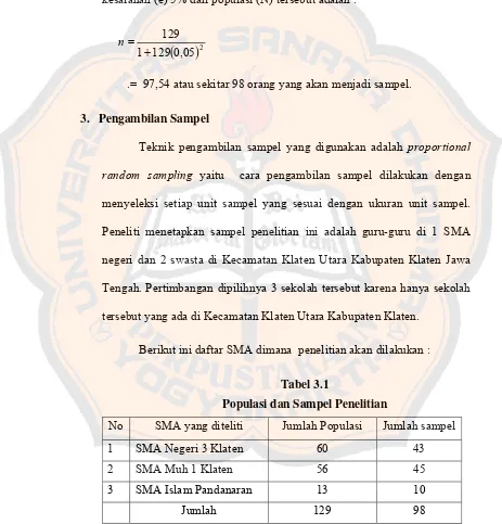 Tabel 3.1 Populasi dan Sampel Penelitian 