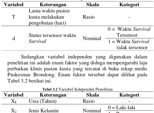 Tabel 3.2 Variabel Independen Penelitian 
