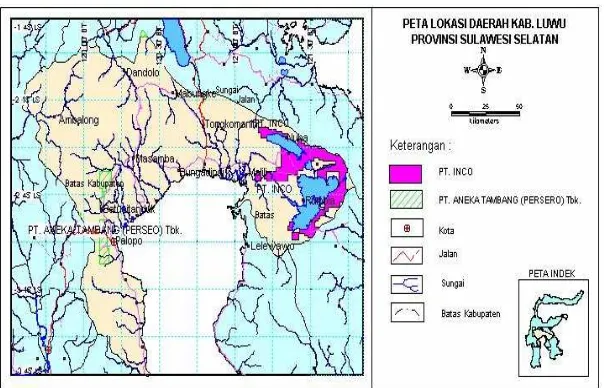Gambar 2. Peta geologi regional daerah Kab.Luwu Timur, Sulawesi Selatan (Sumber : Dinas Pertambangan, Kehutanan dan Lingkungan Hidup Kab