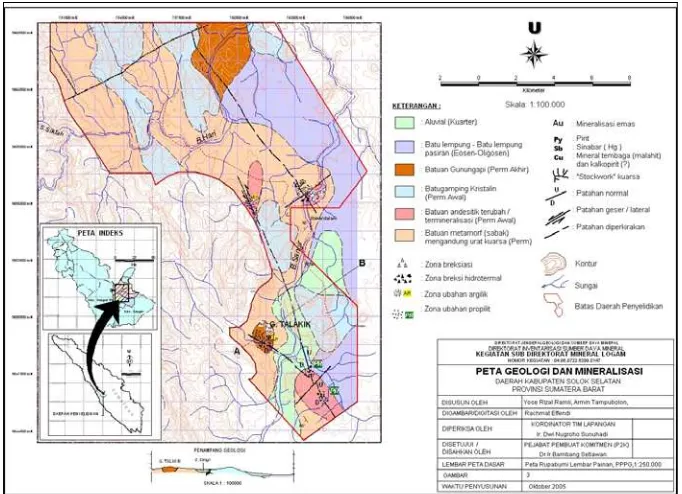 Gambar 3. Peta Geologi dan Lokasi Mineralisasi Daerah Solok Selatan, Provinsi Sumatera   