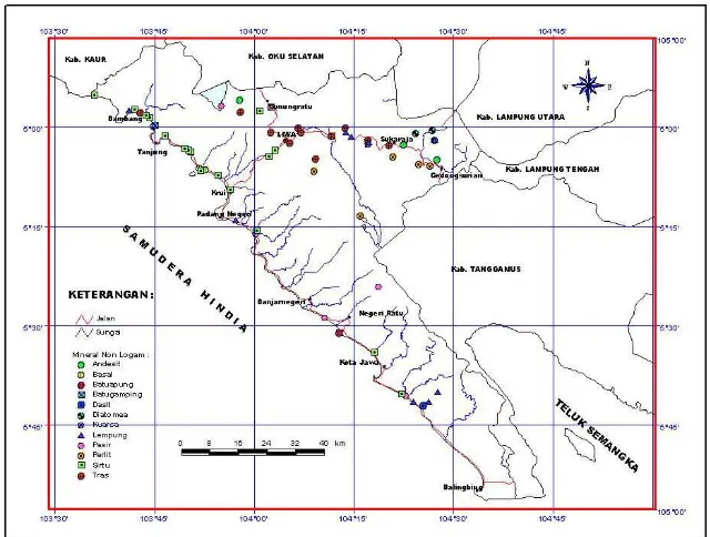 Gambar 2. Peta Lokasi Mineral Non Logam Di Kabupaten Tanggamus, Provinsi Lampung 