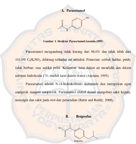 Gambar 1. Struktur Parasetamol(Anonim,1995) 