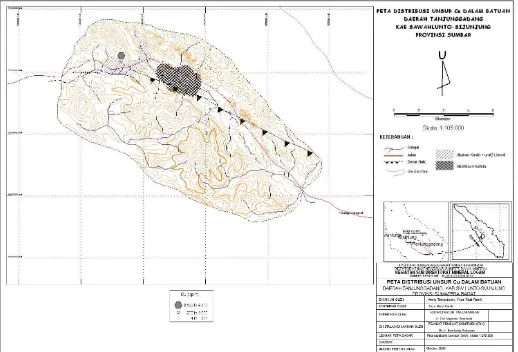 Gambar 6. Peta sebaran Cu dalam Batuan, Daerah Tanjung Gadang, Kab. Sawhlunto Sijunjung, Provinsi Sumatera Barat