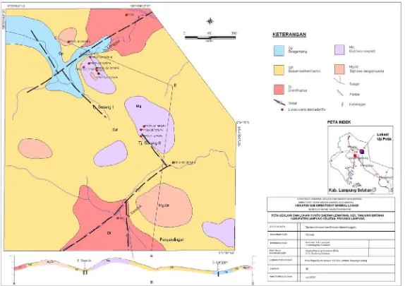 Gambar 4. Peta Geologi dan Lokasi Conto daerah Lematang, Kec. Tanjung Bintang, Kab.     Lampung Selatan 