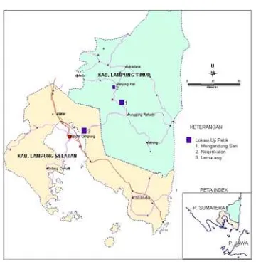 Gambar 1. Peta Lokasi keterdapatan bijih besi di Kab. Lampung Timur dan Kab. Lampung Selatan 