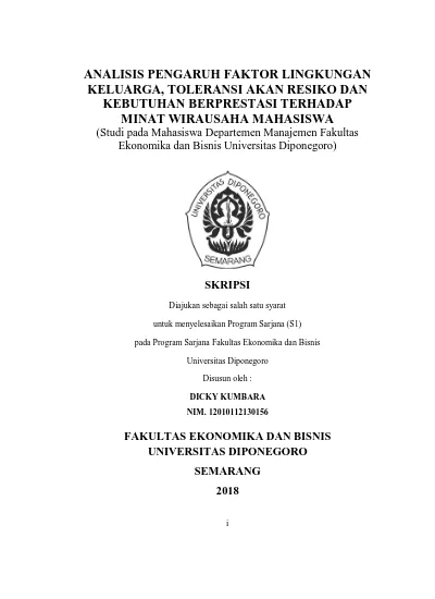 Analisis Pengaruh Faktor Lingkungan Keluarga Toleransi Akan Resiko Dan Kebutuhan Berprestasi 6732