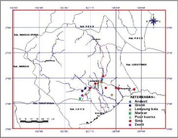 Gambar 1. Peta Potensi Mineral Non Logam Kabupaten Luwu Timur, Sulawesi Selatan   