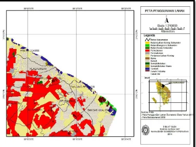 Gambar 7. Pemanfaatan Lahan Kawasan Pesisir Serdang Bedagai diolah dari data                   sekunder pemanfaatan lahan Sumatera Utara Tahun 2011 (Skala untuk                   diprint di kertas A4) 