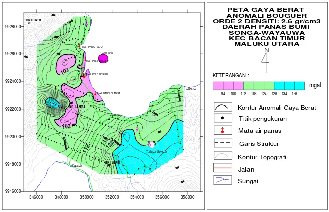 Gambar 6. Peta anomali gayaberat sisa Tonga – Wayaua , P.Bacan 