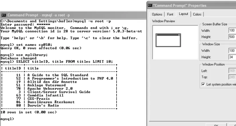 Figure 4-3. Configuration of the MySQL command interpreter under Windows