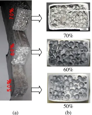 Gambar 4. Aluminum foam sandwich hfotomakro aluminum foam sandwich pvariasi fraksi massa urea, 50%, 60% dan hasil sinter (a),  pada beberapa an 70%