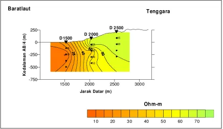 Gambar 9. Penampang model 2-D geomagnet 