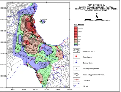 Gambar 3. Peta Distribusi Hg, Daerah Panas Bumi Songa-Wayaua 
