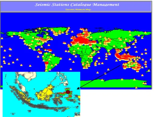 Gambar 2. Stasiun sensor pencatat kejadian gempa bumi yang terhubung pada Jisview melalui server arclink di Ina- Ina-TEWS BMKG sebanyak 1744 stasiun/ sensor