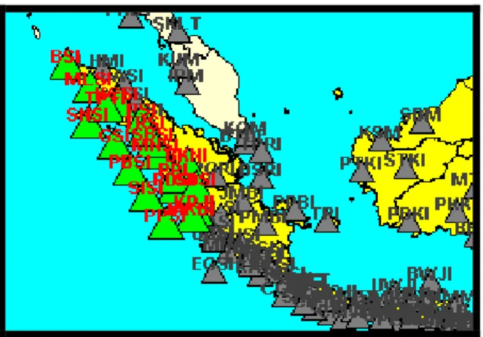 Gambar 7. Aktifasi stasiun monitoring segmen  Sumatra pada stasiun manager streaming Jisview  Pembagian  wilayah  monitoring  pada  lab  geofisika  Puslitbang  BMKG  telah  dilakukan  berdasarkan  segmentasi  aktivitas  seismik  kegempaan  pada  masing-mas
