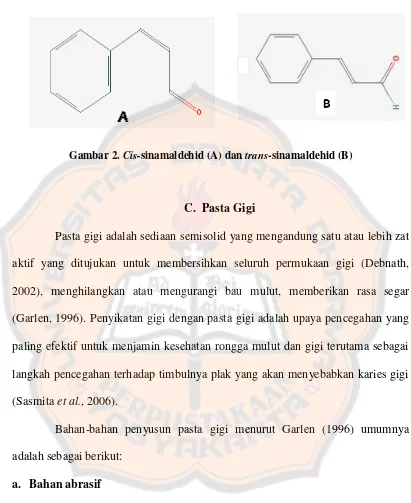Gambar 2. Cis-sinamaldehid (A) dan trans-sinamaldehid (B) 
