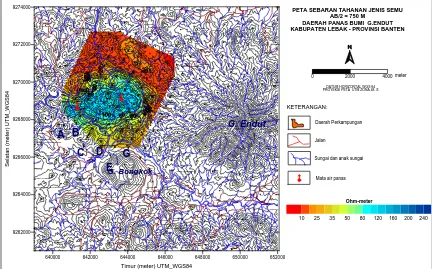 Gambar 3. Peta sebaran tahanan jenis semu bentangan arus AB/2 500 m  