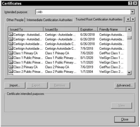 Figure 3.3Example of some common public root certificates.