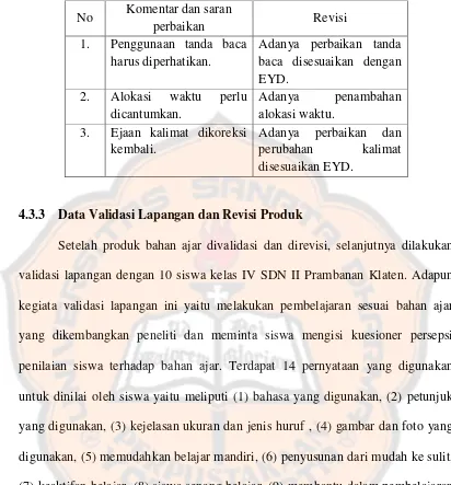 Tabel 5. Komentar Guru Bahasa Indonesia dan Revisinya 