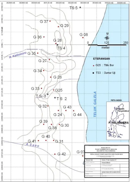 Gambar 4. Peta lokasi conto bor dan sumur uji di Kecamatan Galela Utara 