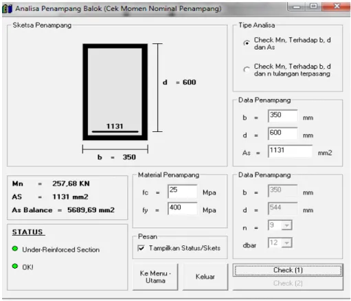 Gambar 5. Hasil Running RC.Beam.