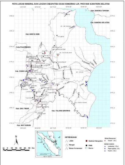 Gambar 1. Peta Lokasi Mineral Non Logam Kabupaten Ogan Komering Ilir, Provinsi Sumatera Selatan  
