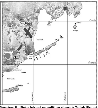 Gambar 6.  Peta lokasi penelitian daerah Teluk Buyat  dan sekitarnya  
