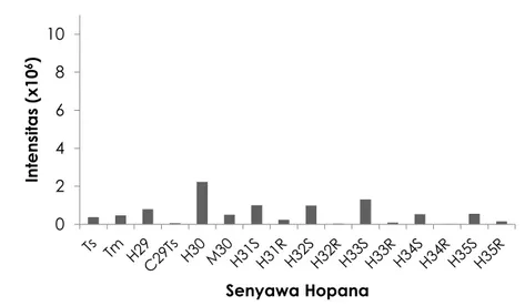 Gambar 4.  Karakteristik sebaran hopana pada sedimen Estuari Muara Angke. 