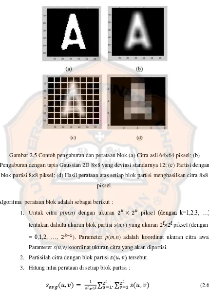 Gambar 2.5 Contoh pengaburan dan perataan blok.(a) Citra asli 64×64 piksel; (b) 