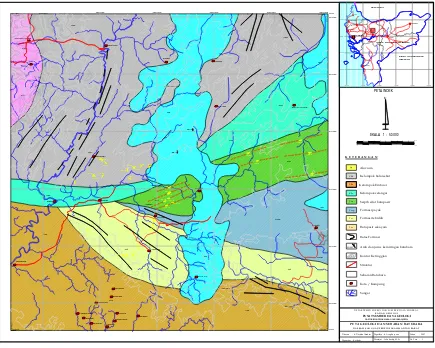Gambar 2. Peta Geologi dan Sebaran Bitumen Padat Daerah Kabupaten Sanggau dan Kabupaten Sekadau, Provinsi Kalimantan Barat 